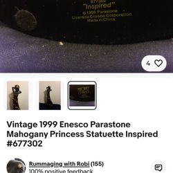 Vintage 1999 Enesco Parastone Mahogany Princess Statuette Inspired #677302