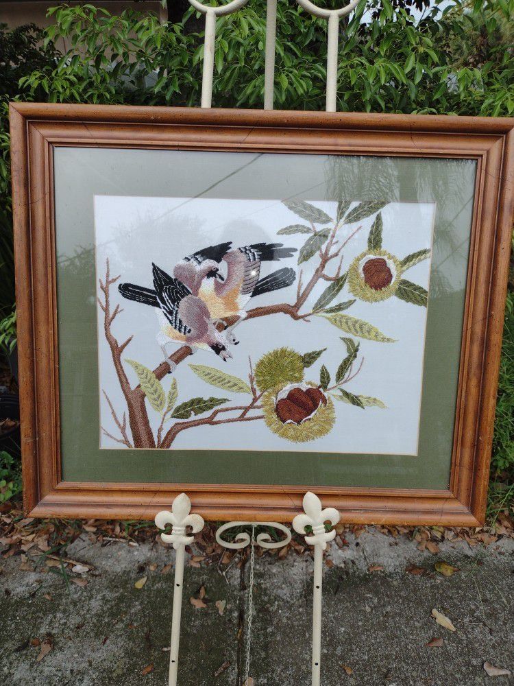 Stunning Needlepoint Nature Framed Artwork For Home Or Office