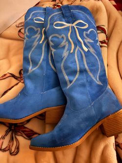 Blue and White Ribbon Boots