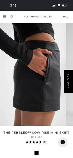 All Things Golden Black Leather Low Rise Mini Skirt XS Zip Seamed