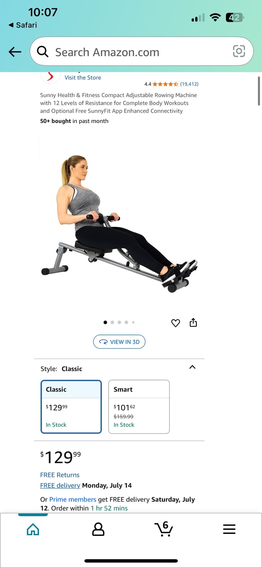 Sunny Health & Fitness Compact Adjustable Rowing Machine with 12 Levels
