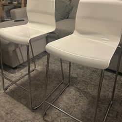 Set Of 2 White Bar Stools