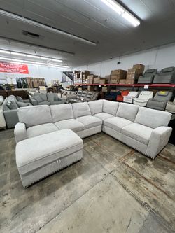 Pearce 3 Piece Fabric Sectional With Ottoman