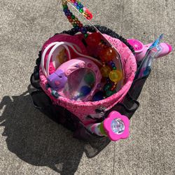 Girls Pink Basket With Girls Accessories 