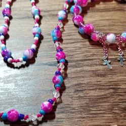 Three Piece Set Colorful Hand Crafted Beaded Necklace, Earrings& Bracelet  Set