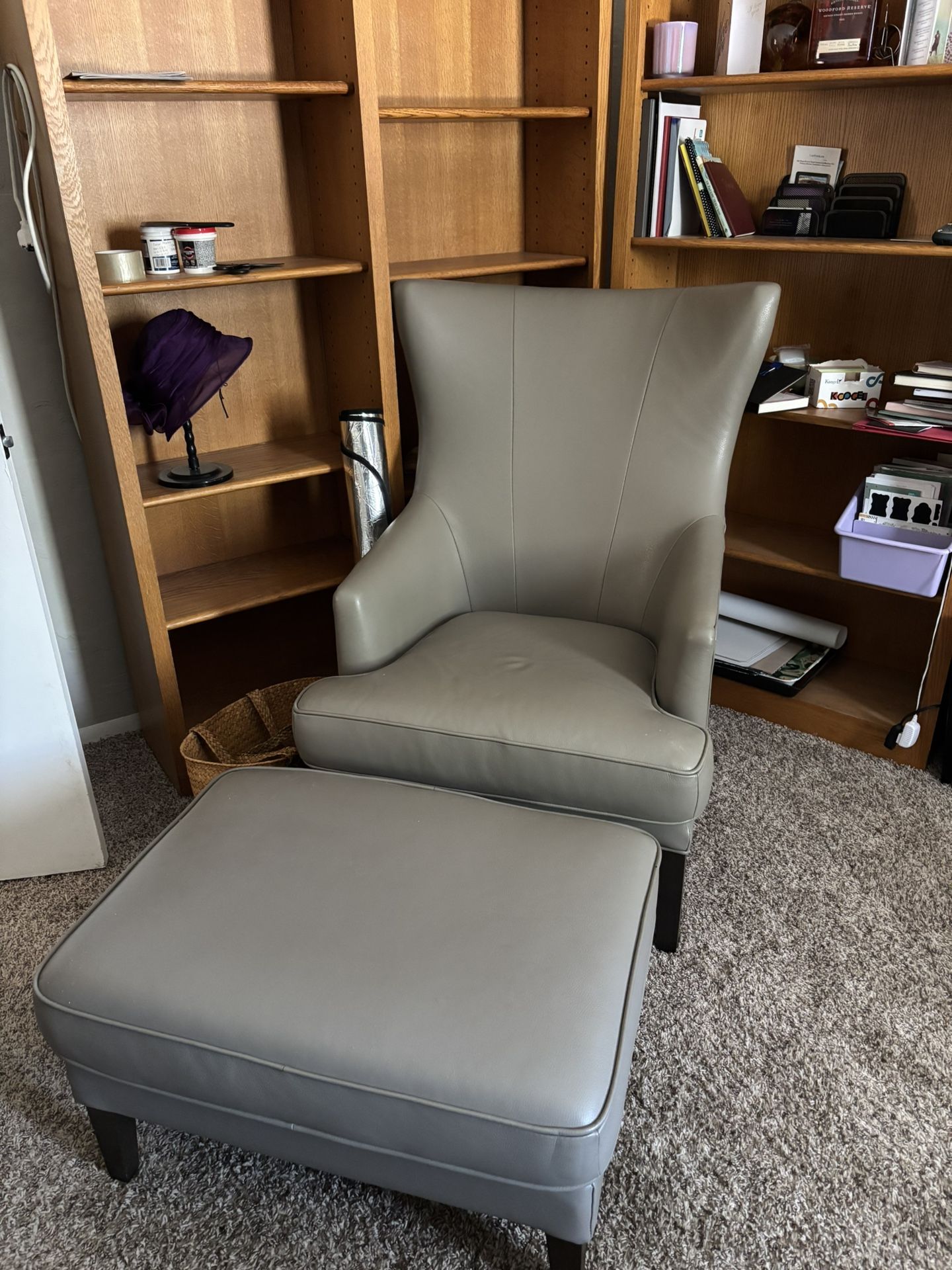 Gray Faux Leather Lounge Chair and Ottoman