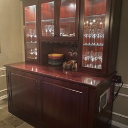 Hand Crafted Wine Cooler With Hutch -cherry