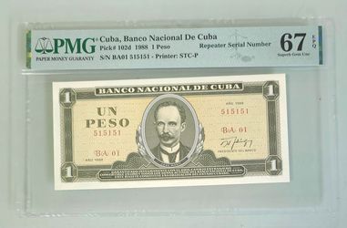 1 peso 1988 cuba jose marti pmg 67