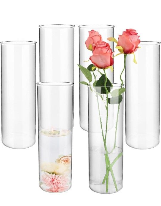 Glass Cylinder Vases for Centerpieces, 16 Pcs Large Clear Hurricane Glass Candle Holders 12 Inch Tall Floating Candle Vases Bulk for Flower Vase Home