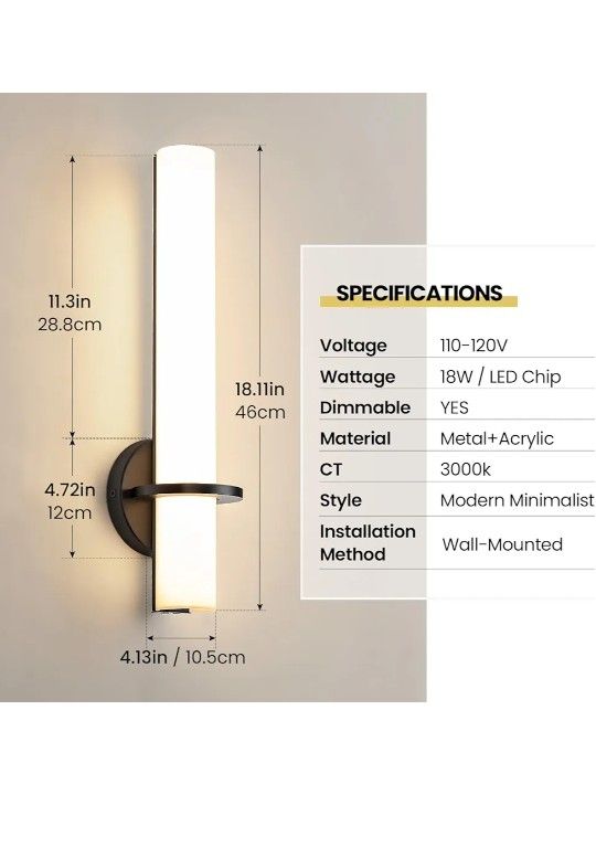 Black Sconces Wall Lighting, 18 inch LED