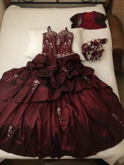 Burgundy Quinceañera Ball Gown