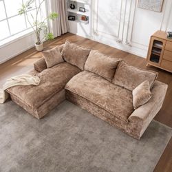 103.15 in. Chenille Modular Cloud Sectional Sofa in. Brown with Chaise Modern Compressed sofa with Pillows