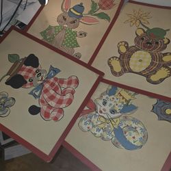 Handmade, Papercut 4 Baby Animals 16"x20"Vintage Design From 1940's-50's Quilts