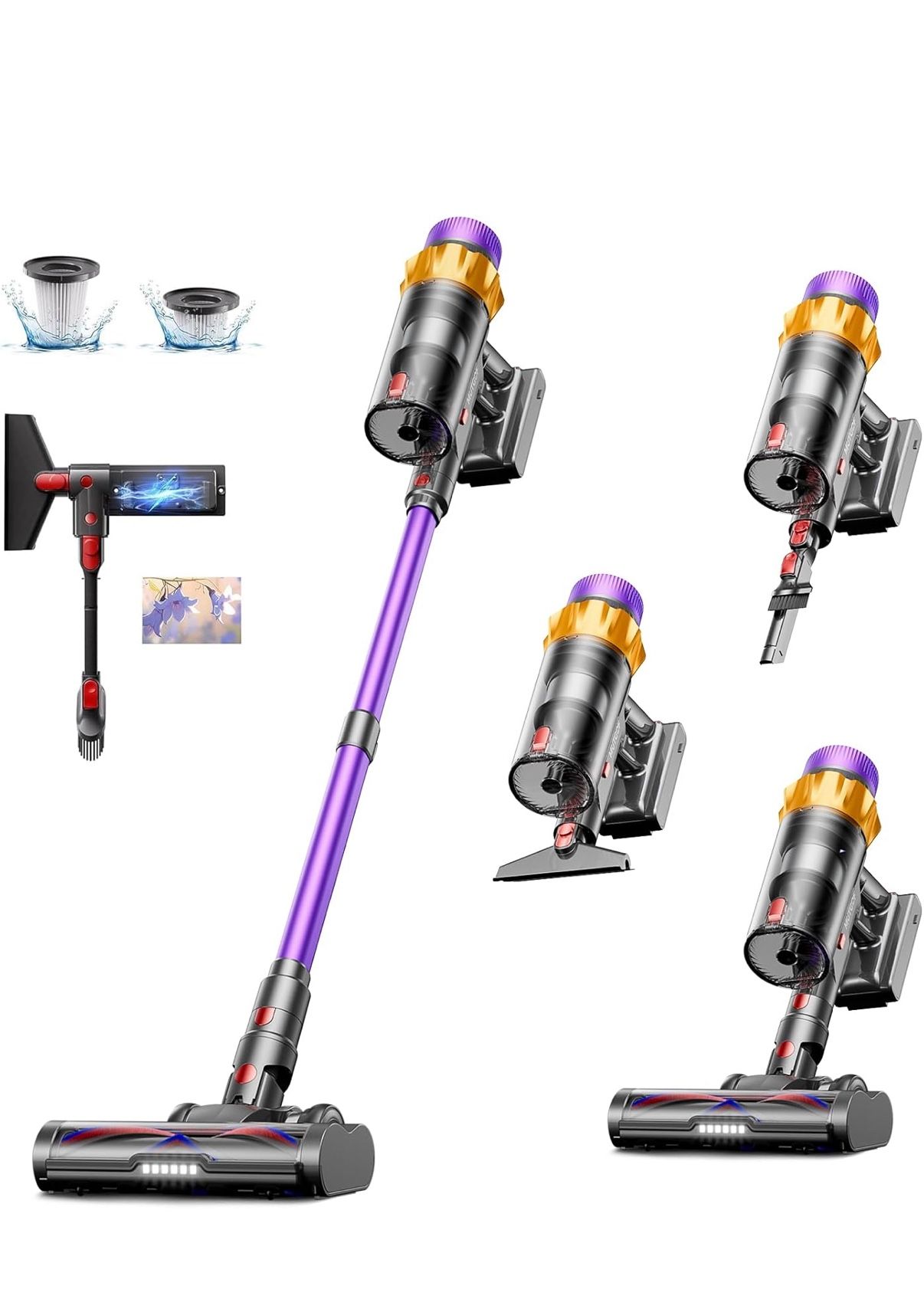 Cordless Vacuum Cleaner, 580W 48KPA 70 Mins Vacuum Cleaners for Home, Self-Standing Cordless Vacuum with Charging Dock Station, LED Display, Upgraded