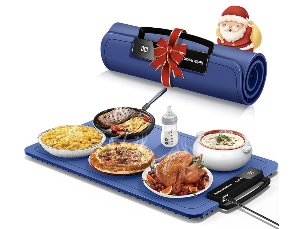 Food Warming Mat for Electric Warming Tray: 24H Timer Full Surface Heating Food Warmer - 7 Temperature Portable Food Warming Mat for Buffet - Silicone