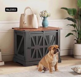 27.5" Small Dog Crate Furniture, Chew Resistant Dog Crate for Puppy Dogs, Heavy Duty Small Dog Crate Dog Kennel Indoor with Double Doors, Wooden End T