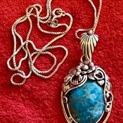 JTV SOUTHWEST STYLE TURQUOISE RHODIUM OVER STERLING SILVER PENDANT NECKLACE 18" ‼️ Price Is FIRM ‼️