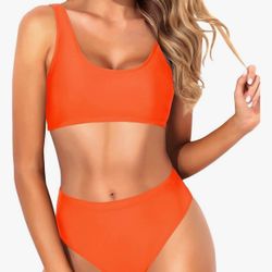 Tempt Me Women Two Piece Scoop Neck Bikini Crop Top Swimsuit Sporty High Waisted Bathing Suit