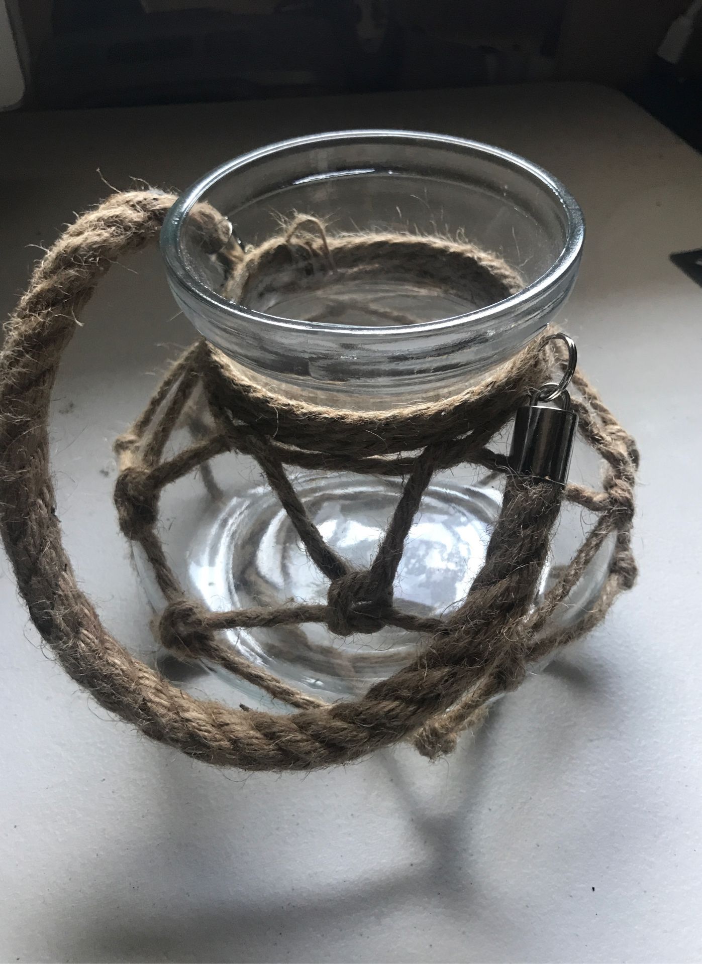 Glass and rope plant holder