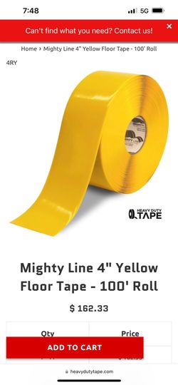 Mighty Line Floor Tape 4 inch Yellow 100' Each Roll