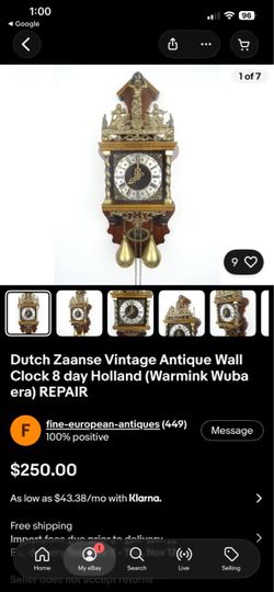 Dutch Zaanse Vintage Antique Wall Clock 8 day Holland (Warmink Wuba era)