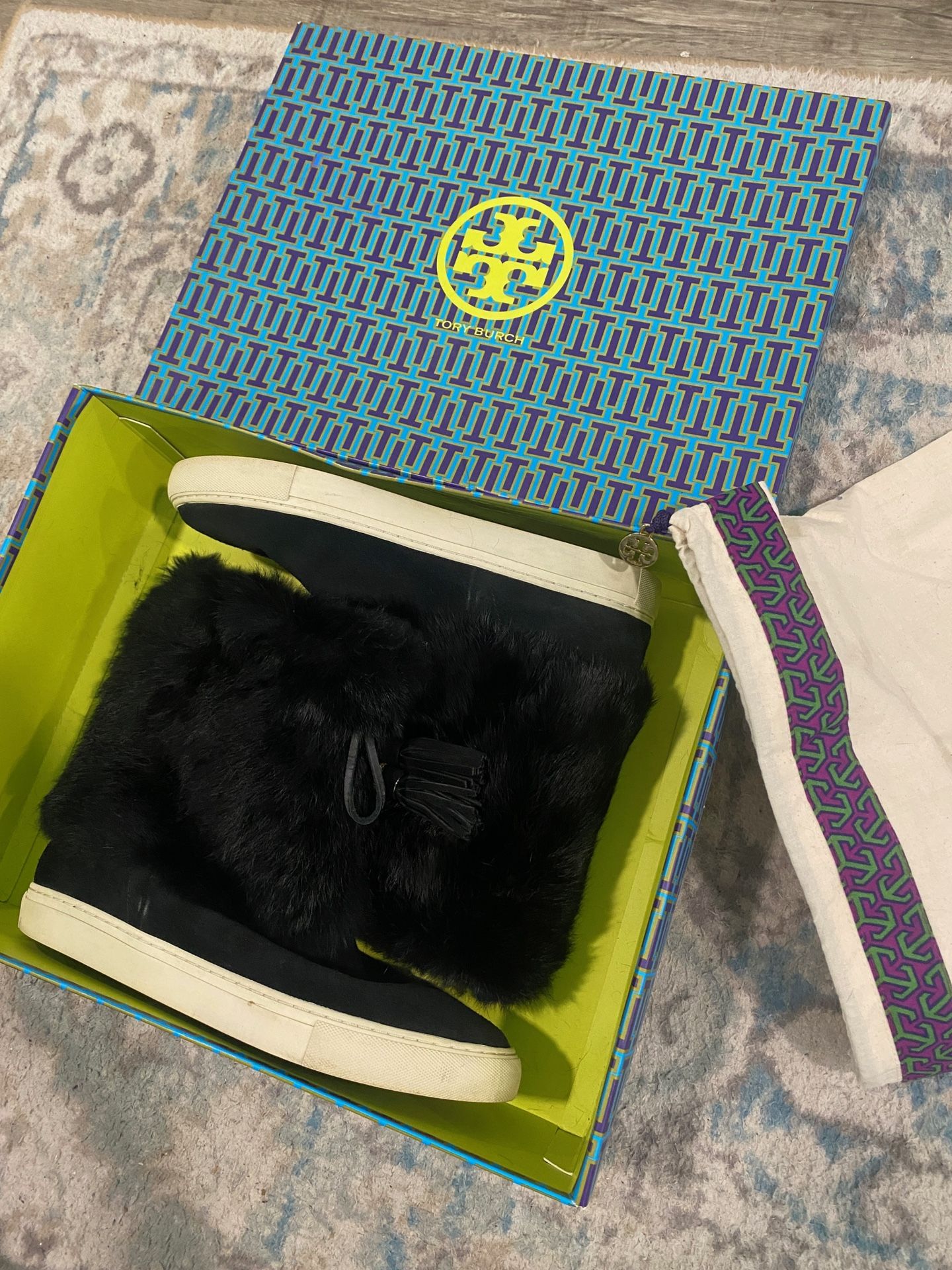 Tory Burch Black Anjelica Boot Rabbit Fur