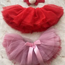 Little Me Baby Tutu Set 0-12 Months Two Tulle Tutus & Headband  Perfect For Valentines Wear 