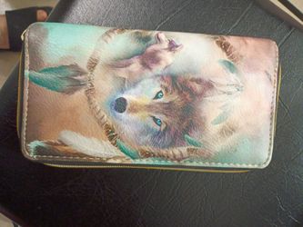 Wolf Dream Catcher Print Zip-Around Wallet
