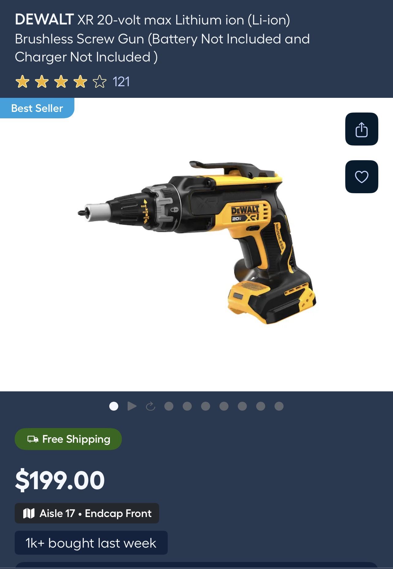 DEWALT XR 20-volt max Lithium ion (Li-ion) Brushless Screw Gun (Battery Not Included and Charger Not Included)