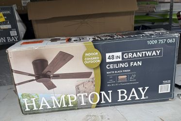 Grantway 48 in. Indoor/Covered Outdoor Matte Black Low Profile Ceiling Fan Without Light 