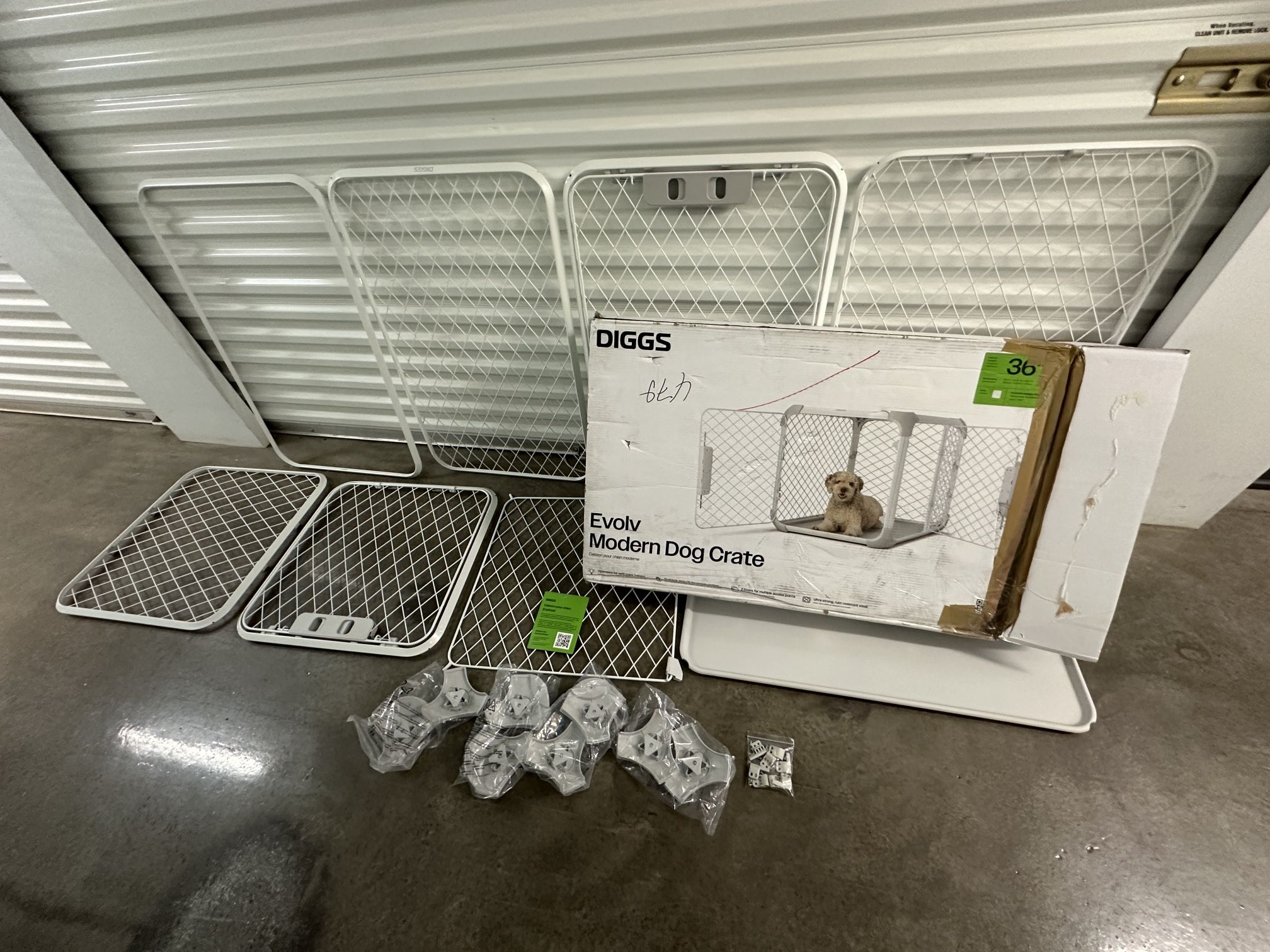 New Open Diggs Evolv Imtermediate 2 Door 50-70 Pounds Dog Crate Kennel Complete Divider White