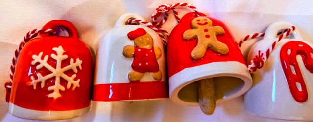 Ceramic Christmas Bell Ornaments Set of 4