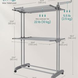 SONGMICS 53" Clothes Drying Rack 3-Tier Foldable Laundry - Dove Gray