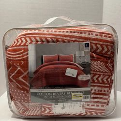 Hygge Geo Burnt/Orange Cotton Reversible Quilt 3 Pc Set Machine King Set