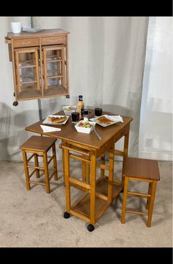 Drop Leaf Breakfast Bar & 2 Pull Out Stools SPACE SAVER
