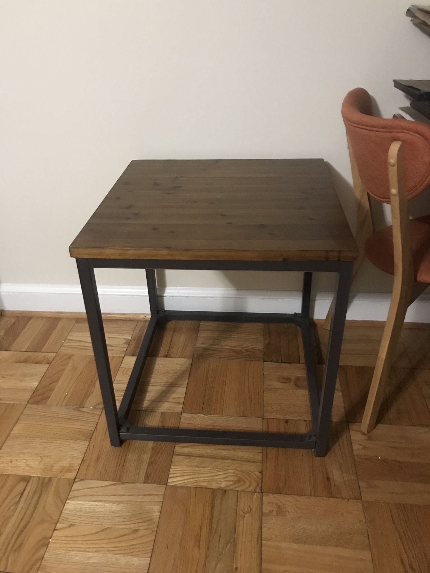 Wood and steel end table