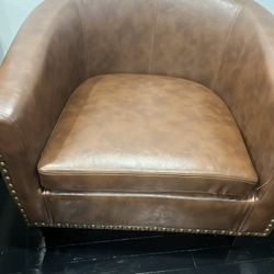 Faux Leather Barrel Chair