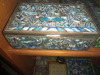 Antique Chinese Export Silver Cloisonne Box  1850s