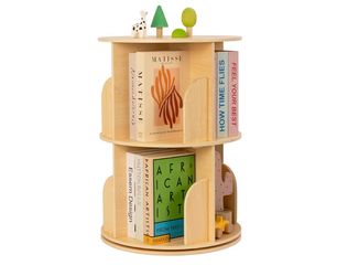 OOOK 2 Tier Rotating Bookshelf, Small Corner Bookshelf Floor Standing Wooden Narrow Bookcase Organizer for Kidsroom, Bedroom, Living Room