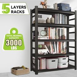 5 Tier Metal Wide Bookshelves, Heavy Duty Bookcase, Adjustable Industrial Bookshelf