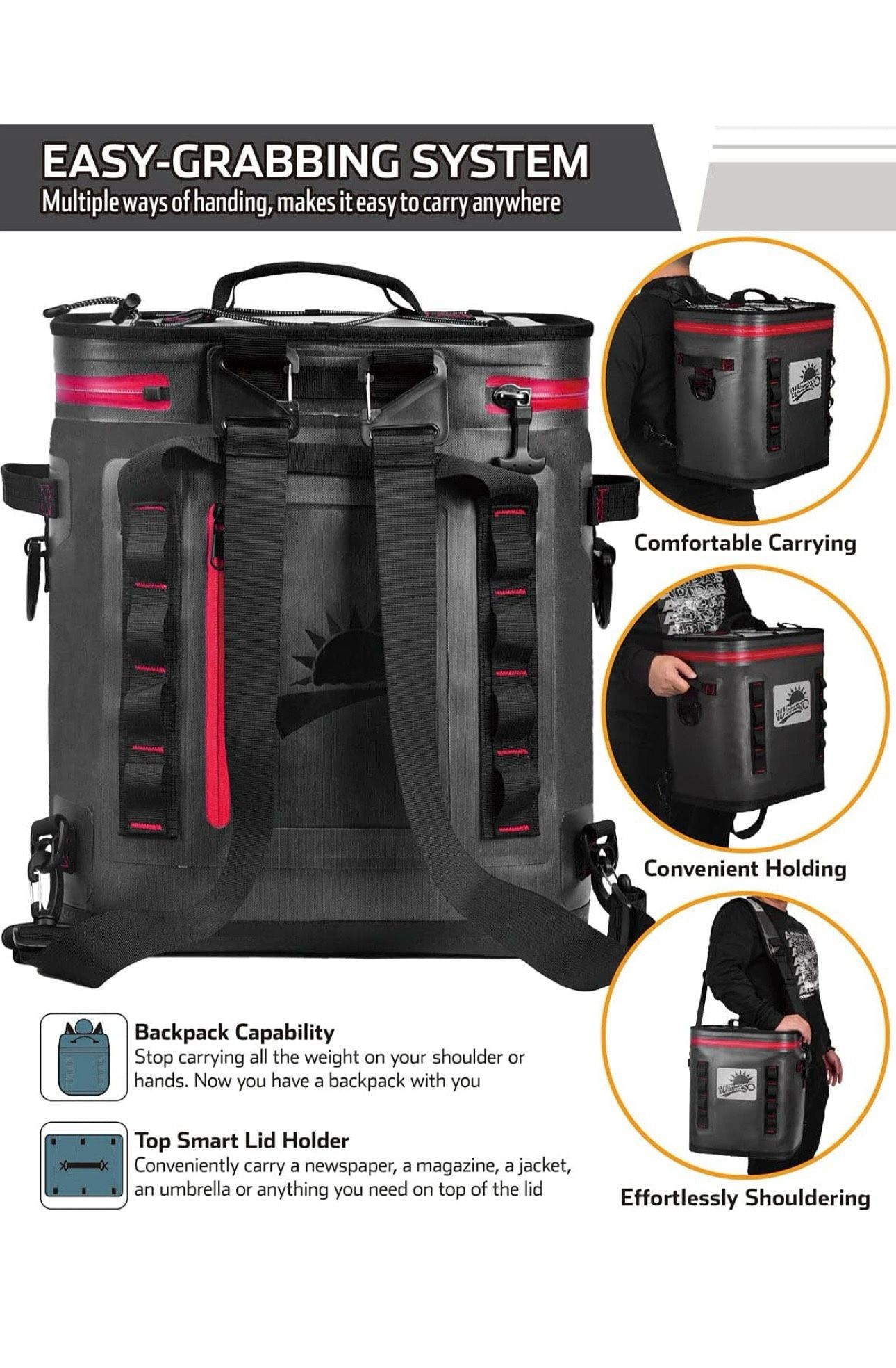 36 Can Soft Cooler Backpack, Portable Large Waterproof Insulated Camping Soft Sided Cooler Bag with Leakproof Zipper & Duraflex Buckles, Keeps Ice Col