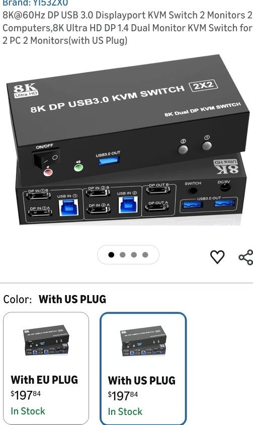 2 Monitors 2 Computers 8K Splitter