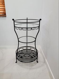 Iron Bar for organizing bottles and glasses. Ideal for displaying bottles with two glass shelves and three elegant wine glass holders.
