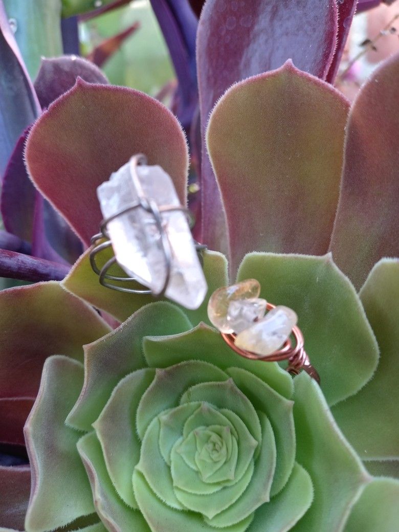 Citrine And Crystal Clear Quartz Ring Copper Wirewrapped