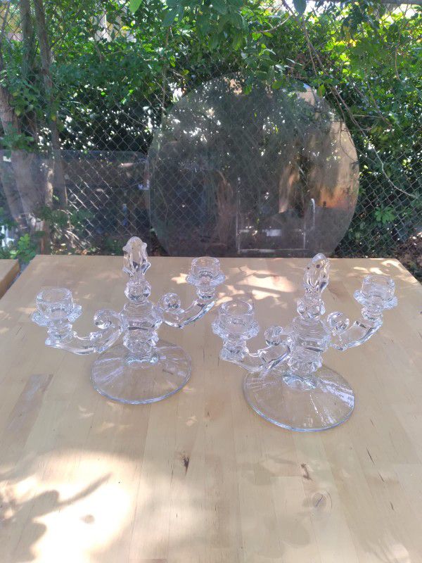 Pair Of Glass Candle Holders 
