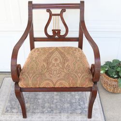 Vintage Thomasville 100 Year Collection Duncan Phyfe Style Lyre Harp Carved Mahogany Solid Wood Arm Chair