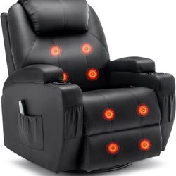 Korser relaxing Recliner Chair in Black | Massage, Heat,360° Swivel, Rocking, Manual Remote Control 