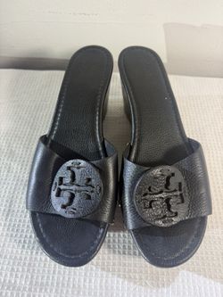 Women Tory Burch Wedge Clog Open Toe Black Size 10