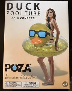 POZA Gold Duck Pool Tube with Gold Confetti