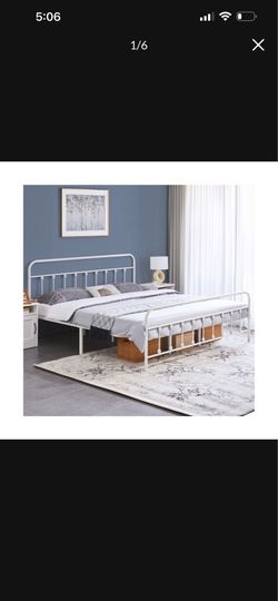 Iron Platform Bed Frame with High Headboard and Footboard
